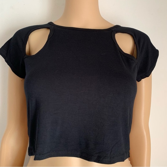 BOOHOO Crop Top T-shirt Black Cut-Out Detail Short Sleeves Stretch UK Size 8 - Picture 6 of 8